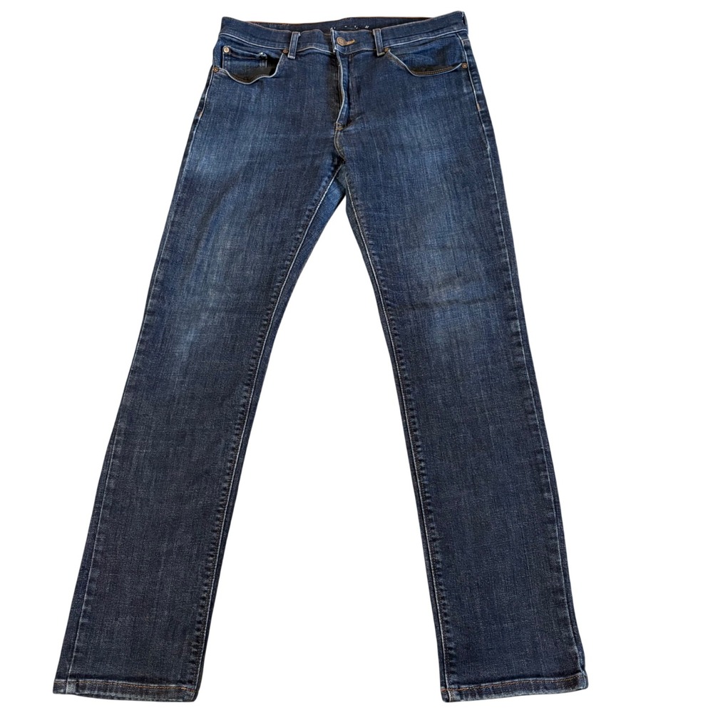 Mott & Bow Slim Wooster Stone Jeans Mens 33x32 Dark Indigo Blue Stretch Denim